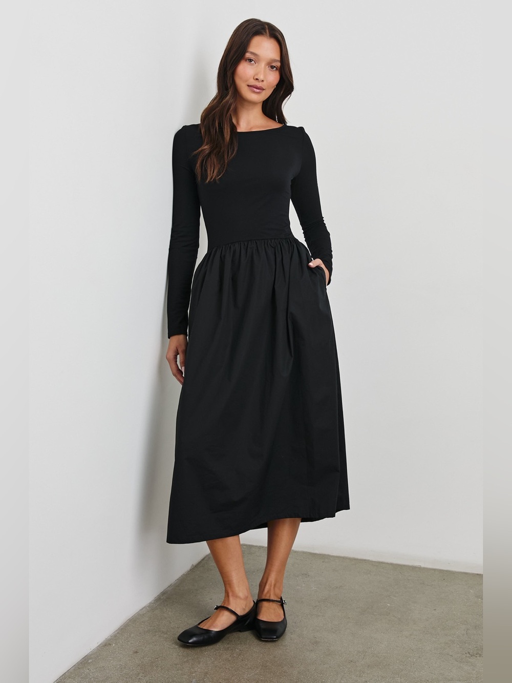 Rails Amberly Long-Sleeve Black Midi Dress